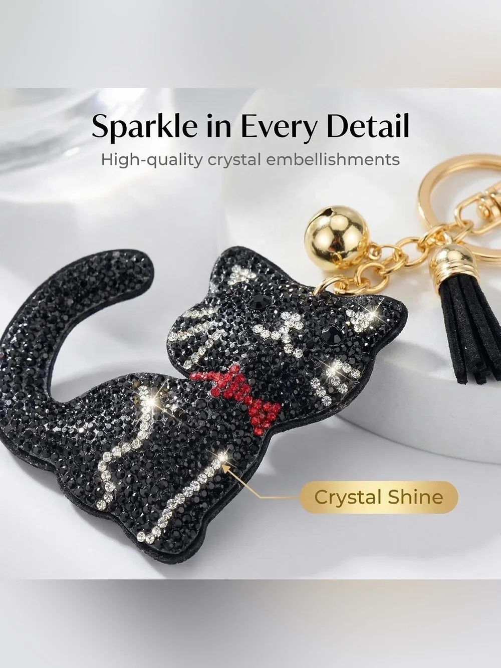 Chic Cat Crystal Keychain Charm - Black